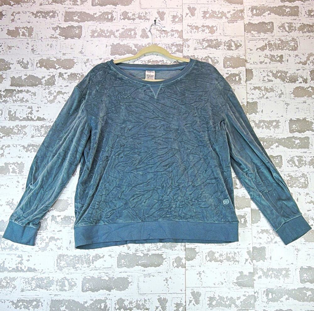 Born Women's Velour Crew Neck Pullover Sweatshirt XL Gray Logo Stretch Solid